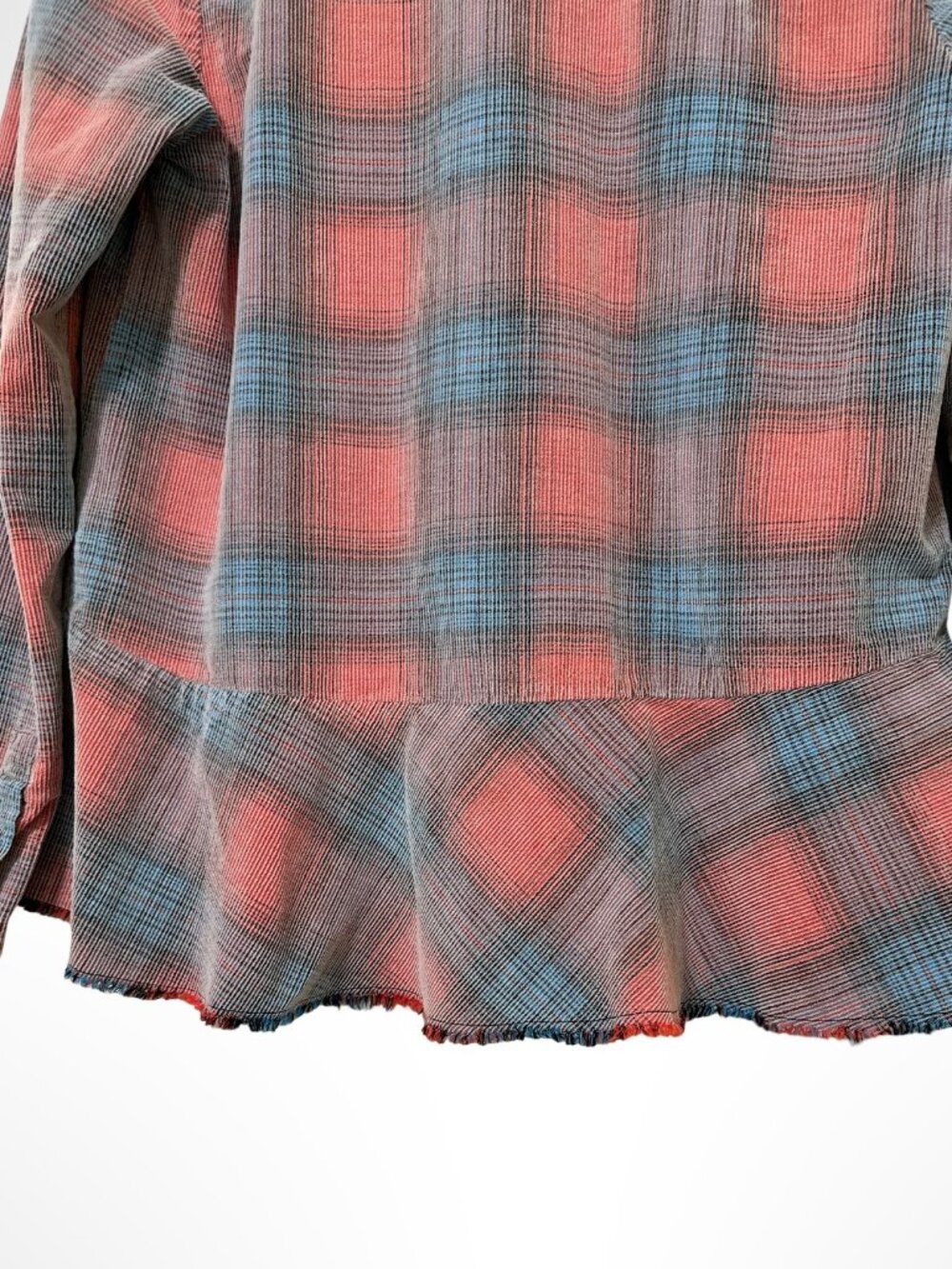 FREE PEOPLE WE THE FREE Clarissa Plaid Corduroy Shirt Coral Blue Size S - Picture 12 of 16